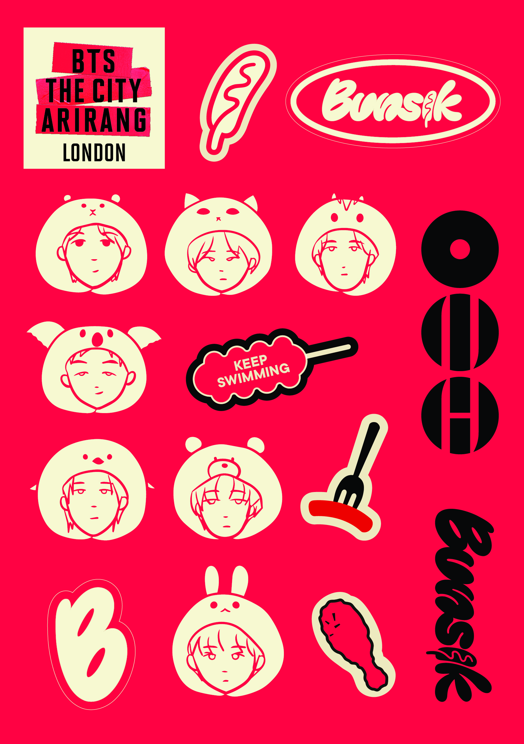 First sticker concept with character illustrations – rejected