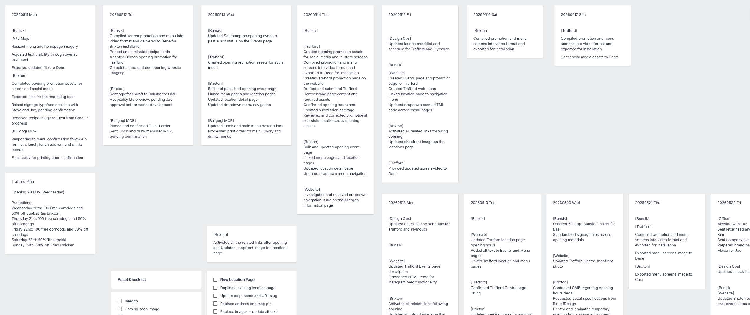 Daily work log showing tasks recorded before their relationships were understood