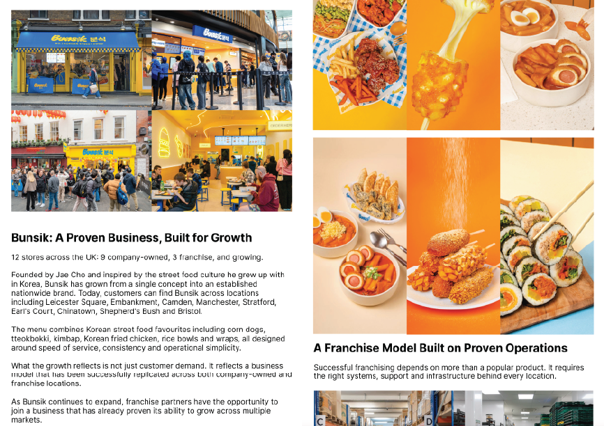 Franchise recruitment content package showing narrative structure, copy and image layout