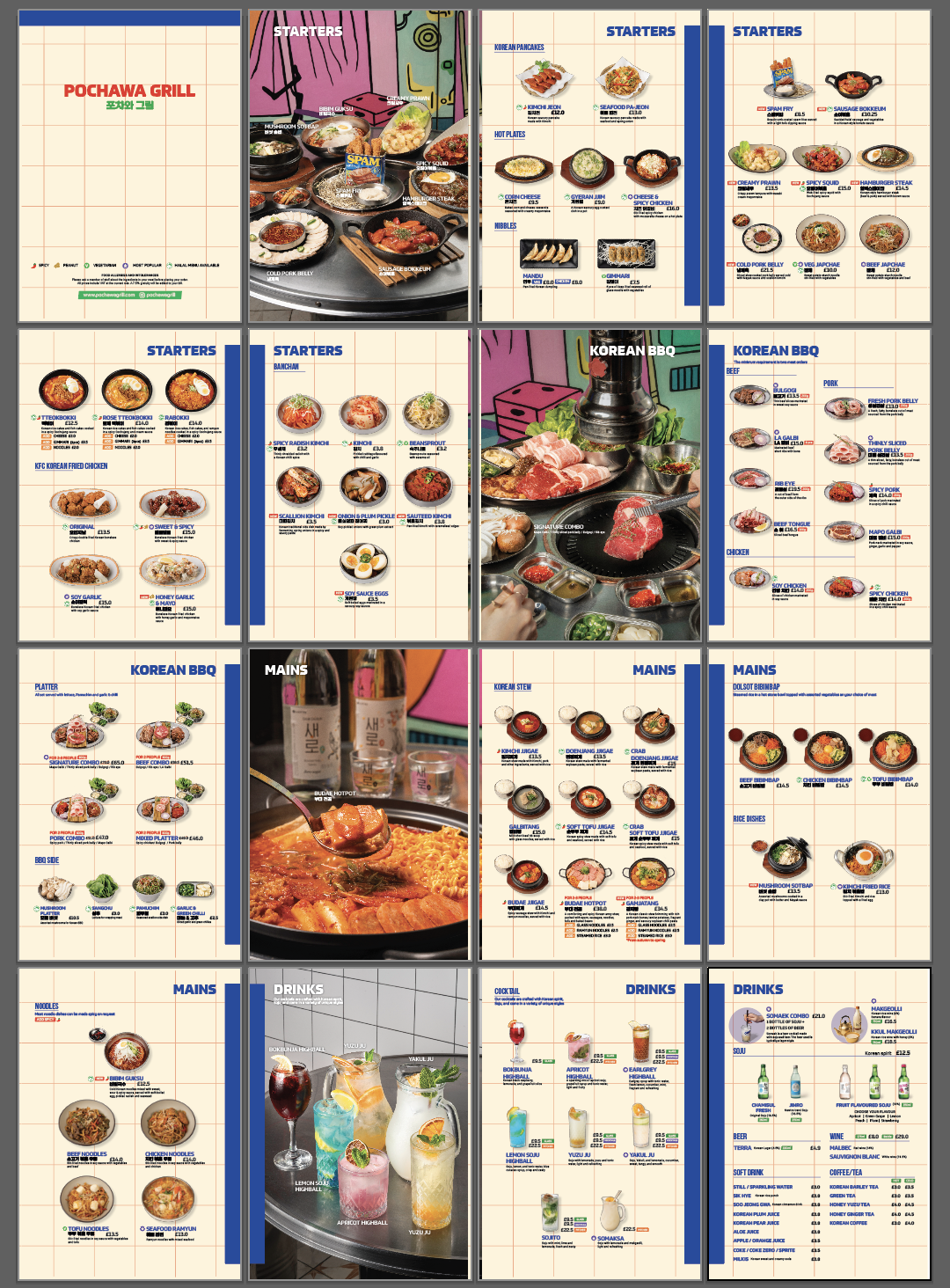 Complete sixteen-page Pochawa Grill menu system