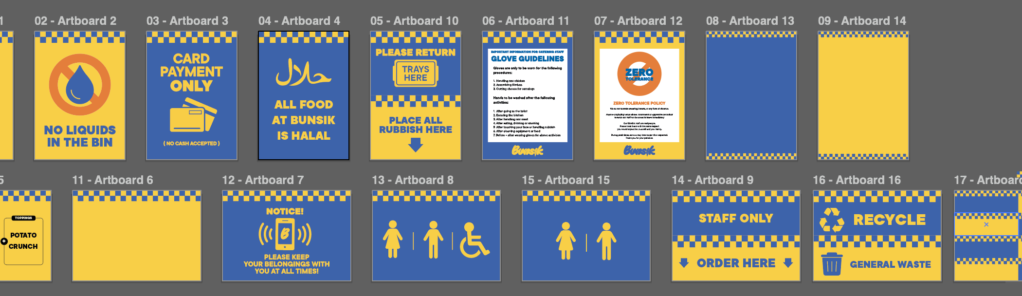 Standardised signage templates establishing consistent visual language across operational signs